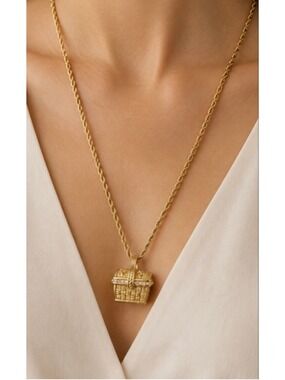 David Markstein Italian Bronze Basket Necklace 18in 18k Gold Covered